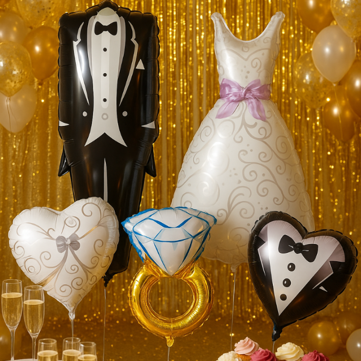 Set 5 baloane mire si mireasa, Zola, diferite marimi, multicolor Set 5 baloane mire si mireasa, Zola, diferite marimi, multicolor